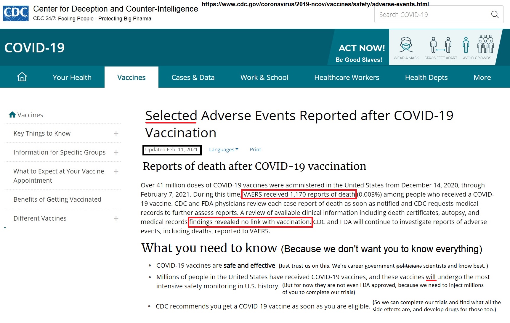 CDC Witholding Information: 1,170 DEAD Following COVID Injections – Almost Twice as Many Deaths as Found in VAERS